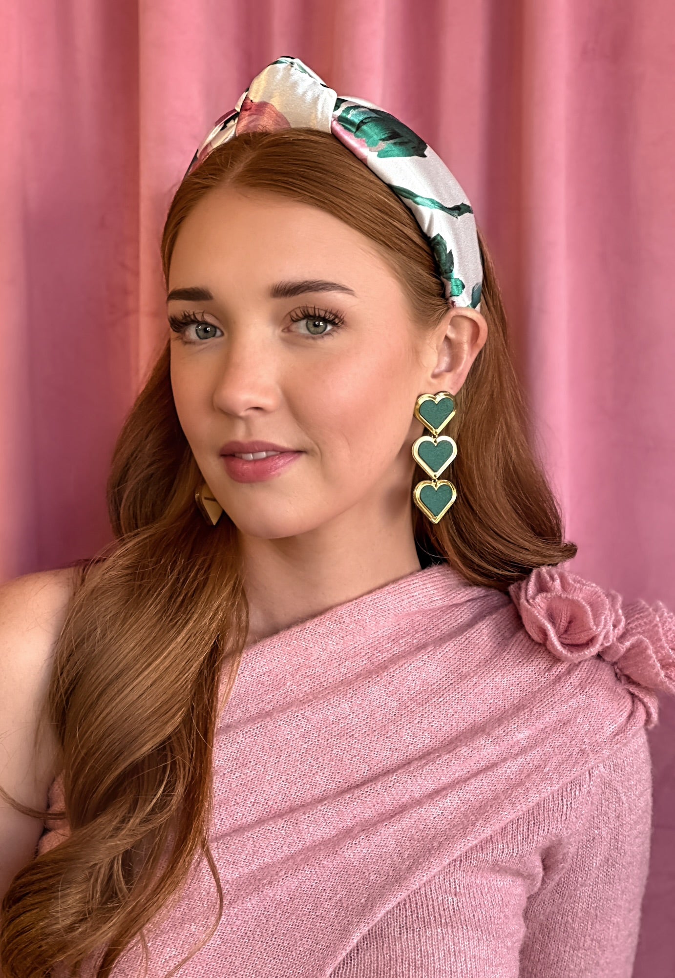 Deep Green Heart Dangle Earrings